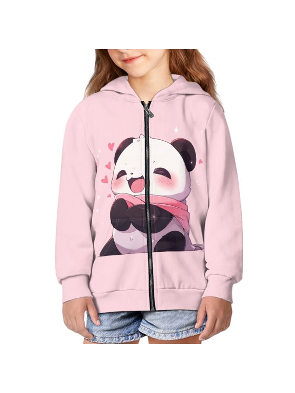Panda Hoodie for Girls Heart Zip Up Hoodie Kids 8-10 Hoodies Sweatshirt Boys Hooded Sweatshirts Zipper Hoodie Girls Hooded Jacket Lightweight Hoodie Jackets for Girls Streetwear