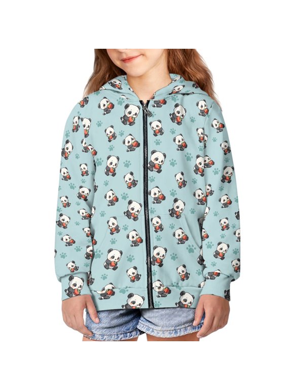 Panda Hoodie Girls Paw Print Zip Up Hoodie Girl Kid Hoodies Sweatshirts for Kids Hoodie Sweatshirt Sports Hoodies for Girls 6-7 Cute Animal Hoodie Jacket Boys Children Hooded Jackets