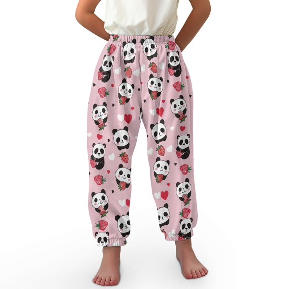 DISNIMO Panda Strawberry Harem Pants for Girls Bloomer Harem Pants Elastic Waist Baggy Pants for Girls Harem Pants Kids 3-7 Lantern Pants for Girls High Waisted Trousers Sweatpants
