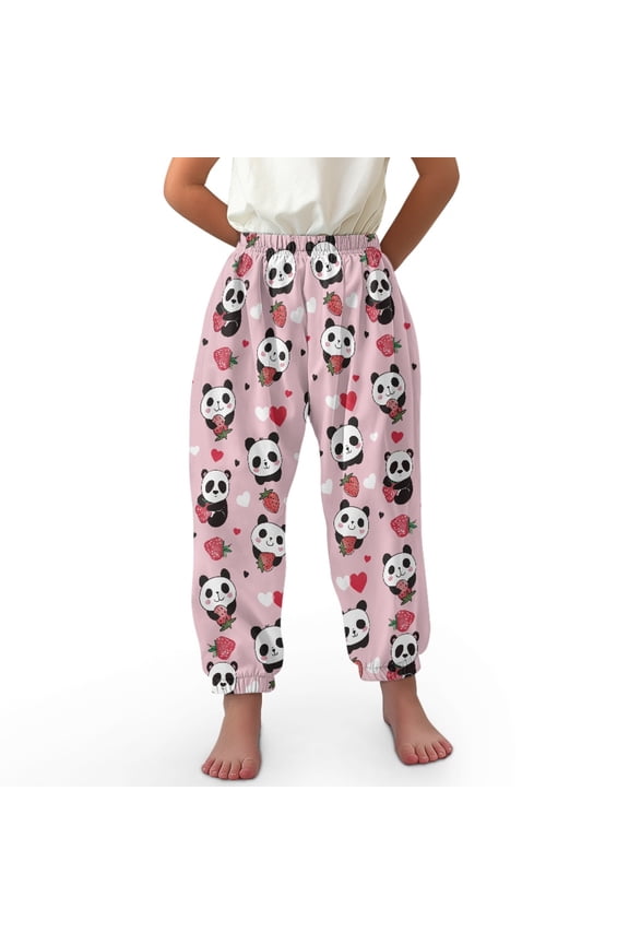 Panda Strawberry Harem Pants for Girls Bloomer Harem Pants Elastic Waist Baggy Pants for Girls Harem Pants Kids 13-16 Lantern Pants for Girls High Waisted Trousers Sweatpants