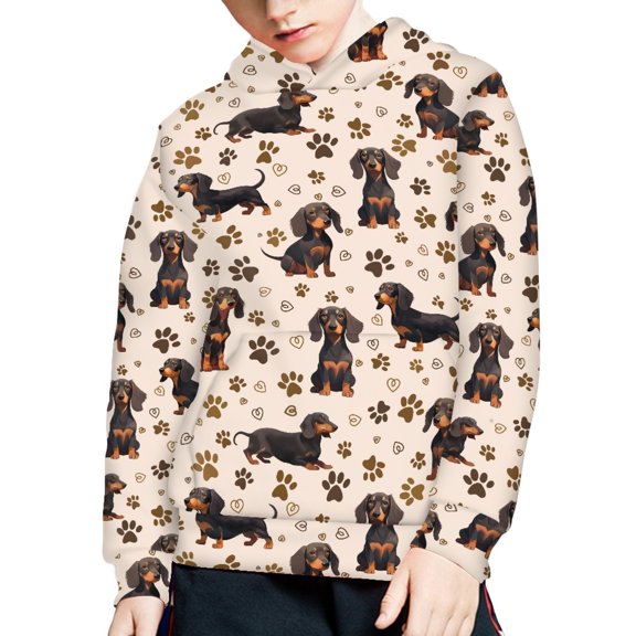 DISNIMO Paw Print Dachshund Hoodie for Kids Pullover Sweatshirt Boys Hoodie Street Wear Hoodies for Boys Long Sleeve Hooded Sweatshirt with Hoodie for Girls Pullover Hoodie Boys 8-10 Sweatshirt
