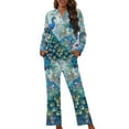 thumbnail image 1 of DISNIMO Peacock Print Women Pajama Set 2 Piece Pj Sets Long Sleeve Sleepwear with Long Pants Casual Comfy Loungewear Nightwear with Pockets, XS, 1 of 7