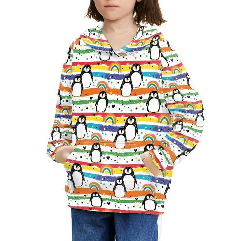 DISNIMO Penguin Hoodie Girl Rainbow Hoodies for Girls 11-13 Cute - Main Image