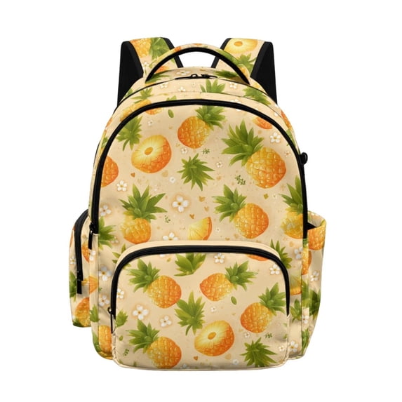 DISNIMO Pineapple Flower Print Large Capacity School Backpack, Multi Compartments Bookbag with Side Mesh Pockets for Elementary & Middle School Students Daily Use Travel