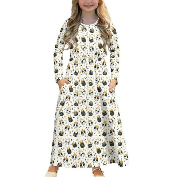 DISNIMO Pineapple Fruit Girls Twirl Skater Dress for Kids Long Sleeve Dresses for Girls Long Sleeve Dresses Size 11-12 Girls Dresses with Pockets for Kids Long Sleeve Mini Dress Casual