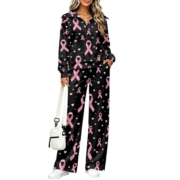DISNIMO Pink Awareness Ribbon Lounge Sets, 1/4 Zip Half Zip Sweatsuits ...