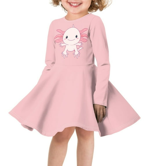 DISNIMO Pink Axolotl Dresses for Kids Soft Dress for Girls Long Sleeve Star Dress Girls Twirl Dress Size 5-6 Girls Swing Midi Dress for Kids Fall Sundress Girls Winter Twirl Dress Girls Casual