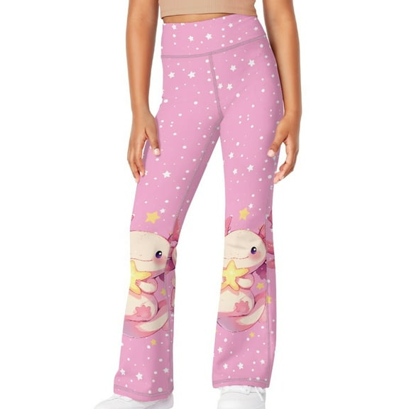 DISNIMO Pink Axolotl Girls Flare Leggings 14 Bootcut Yoga Pants for Kids High Waisted Bell Bottoms for Dance Workout Yoga Pants for Kids Yoga Pants Flare with Pockets