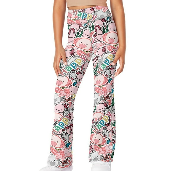 DISNIMO Pink Axolotl Kids Bell Bottoms Pants for Girls 5-6 Flare Leggings Buttery Soft Yoga Pants Flare for Kids High Waisted Leggings Flare Work Girls Bell Bottoms Leggings