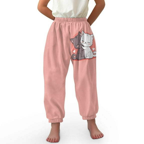 DISNIMO Pink Cat Harem Pants Kids Bloomer Harem Pants Girls Baggy Pants Size 3-7 Harem Bloomers for Girls Casual Jogger Pants Kids Beach Pants Girls Bloomer Trousers for Girs Soft