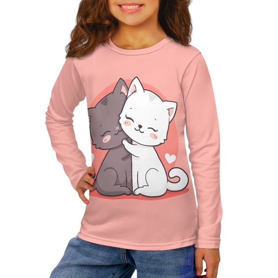 DISNIMO Pink Cat Long Sleeve Shirt Girls 15-16 Long Sleeve Shirt for Kids Girls Crewneck Tshirt Kids Long Sleeve T Shirt Girls T Shirts Long Sleeve for Kids T-Shirts Girls Tee Shirts