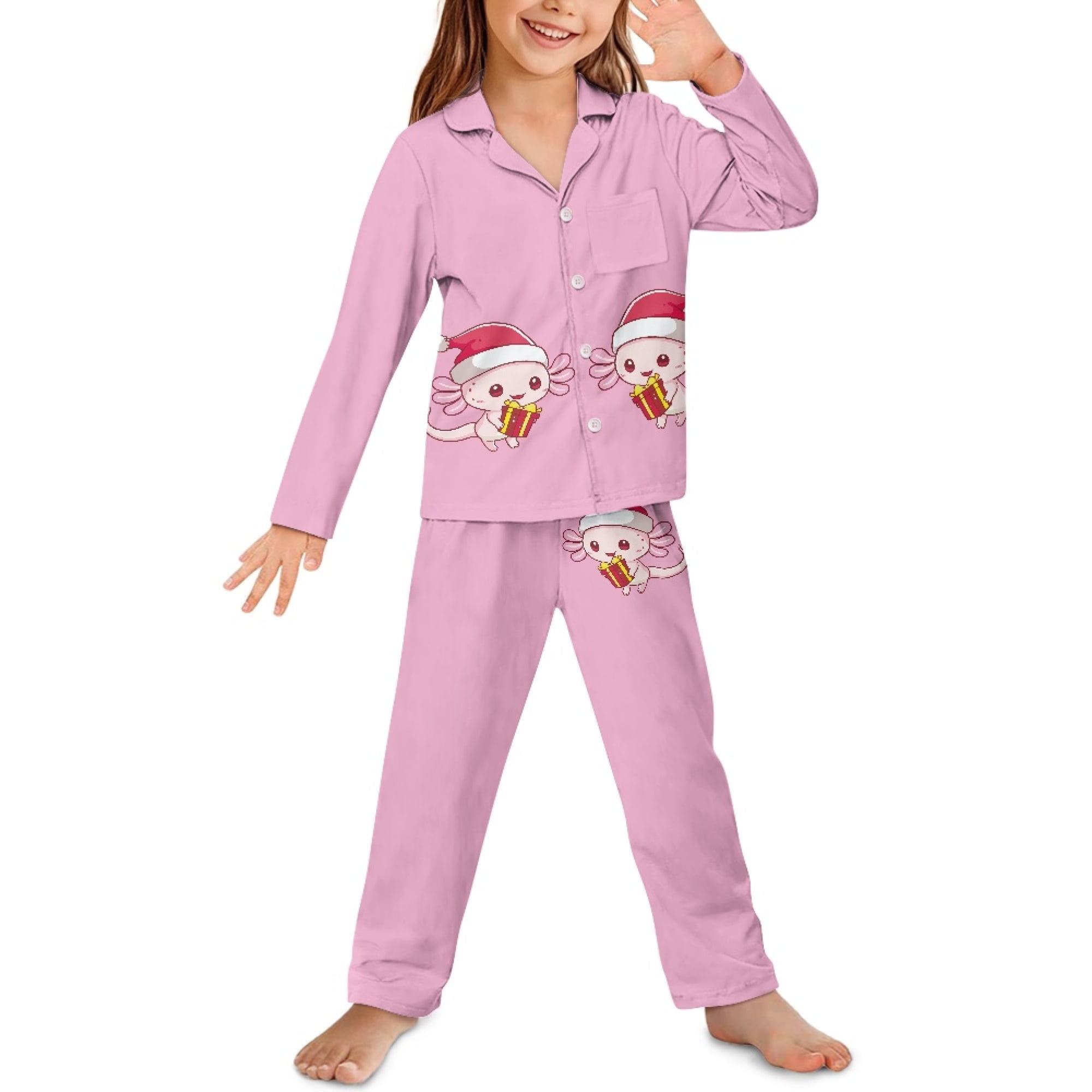 DISNIMO Pink Axolotl Pajamas Kids Heart Pajamas Girls Long