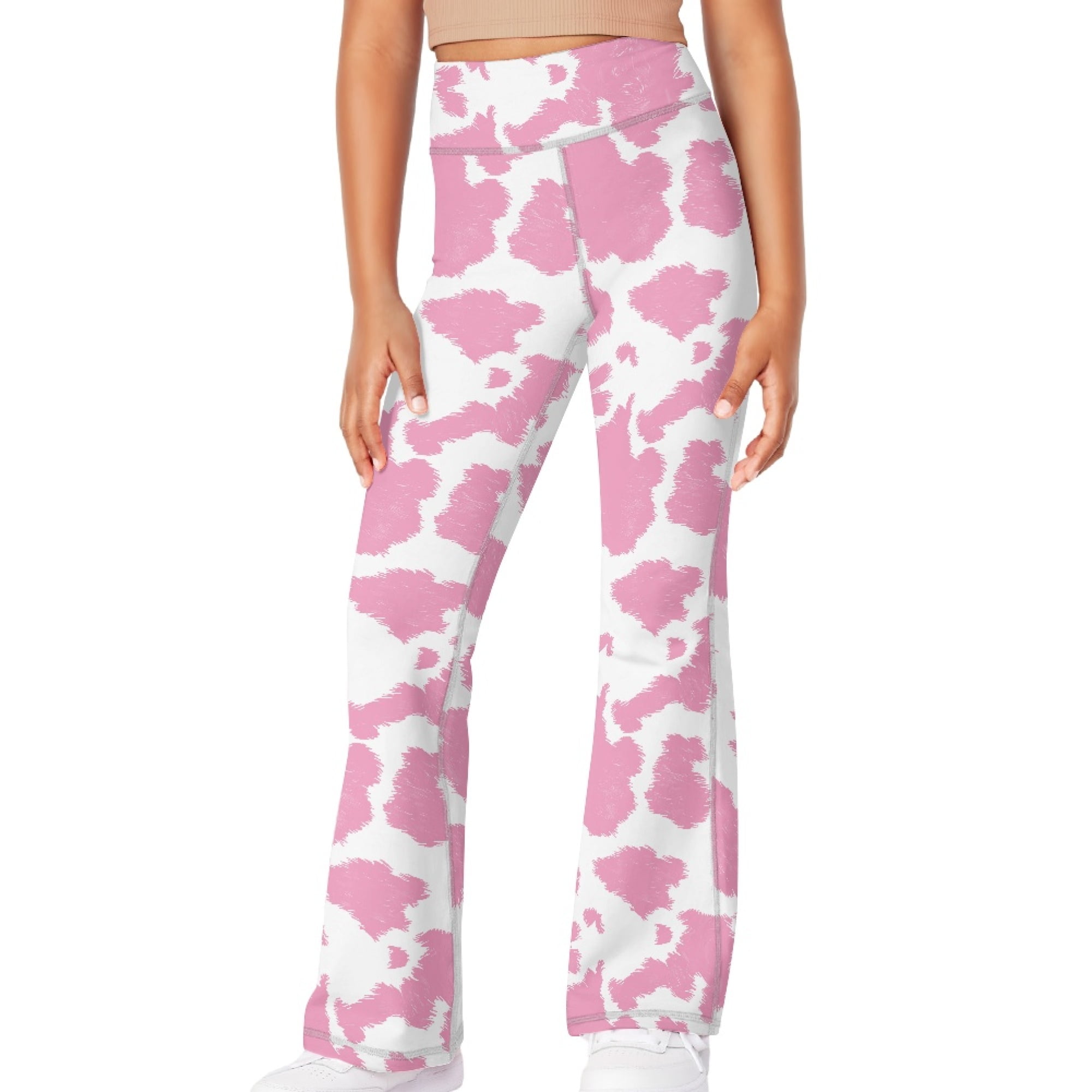DISNIMO Pink Cow Print Flare Leggings for Kids 7 8 Girls Leggings Cross Flare Pants with Pockets for Kids Bell Bottoms Pants Girls Yoga Pants Bell Bottoms for Kids High Waisted Leggings