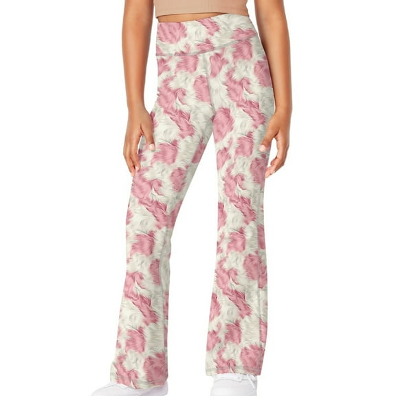 DISNIMO Pink Cow Spot Flare Leggings for Kids 7 Sports Leg Waist With Pocket for Kids Yoga Flared Straight Fitness Wide Leggings Flare KidsYoga Pants for Kids Yoga Pants