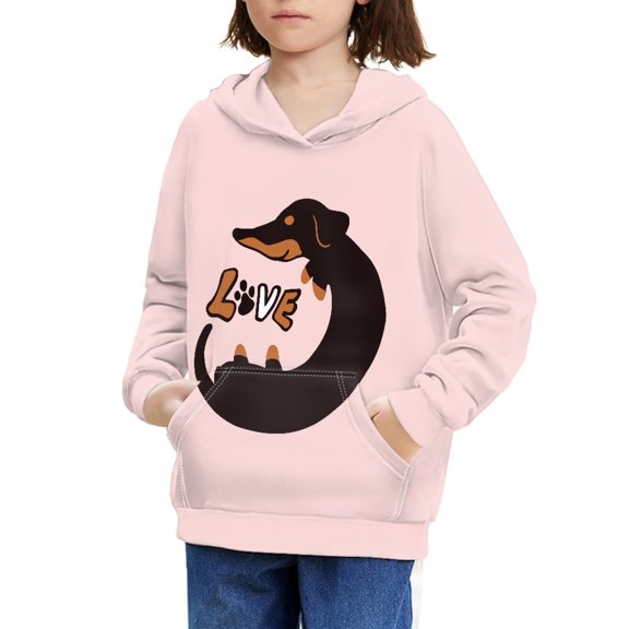 DISNIMO Pink Dachshund Hoodies Pullover Sweatshirt with Hoodie Sweatshirts for Girls Fall Hoodies for Kids 11-13 Streetwear Hoodies Boys Girls Hoodies Sweatshirt Children Clothing Girl Soft