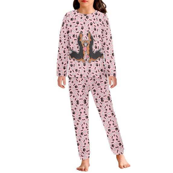 DISNIMO Pink Dog Paw Print Pajamas Girls Kids Pajamas Set Animals Floral Print Kids Pj Set Girls Size 5-6 2 Piece Pj Set for Girls Long Sleeve and Pants Pajamas Sleepwear with Pockets