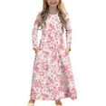 thumbnail image 1 of DISNIMO Pink Flower Long Sleeve Dress for Kids Dresses for Girls 11-12 Long Sleeve Girls Dress with Pockets Kids Swing Dress Long Sleeve for Kids Midi Dress Fall Crew Neck Dress for Kids, 1 of 7
