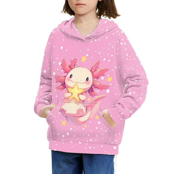 DISNIMO Pink Galaxy Axolotl Hoodies for Girls Star Sweatshirt Kids Hooded Sweatshirts Girls Cute Pullover Hoodie Girls Fall Clothing Childrens Hoodies Boys Girl Long Sleeve Hoodie Teenagers 11-13