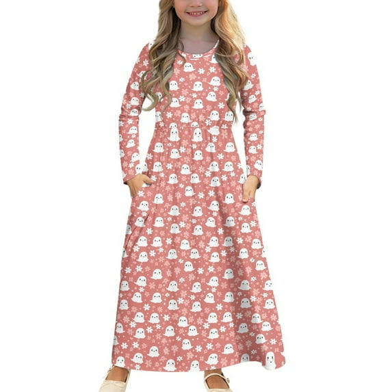 DISNIMO Pink Halloween Dresses for Kids Girls Party Dresses Size 7-8 Long Sleeve Girls Fall Dress Girl Clothes Long Sleeve Girls Dresses Kids Frocks Girls Long Sleeve Swing Dress