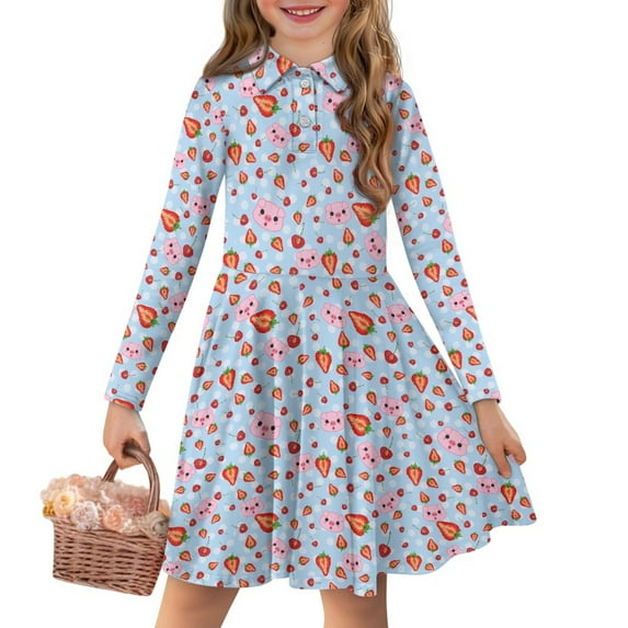 DISNIMO Pink Heart Dress Girls 11-12 Year Old Girl Dresses Midi Dress Kids Long Sleeve Fall Dress Children Skater Dress with Collar Girls Button Up Dress Youth Swing Dress Kid Twirl Dress Clothes