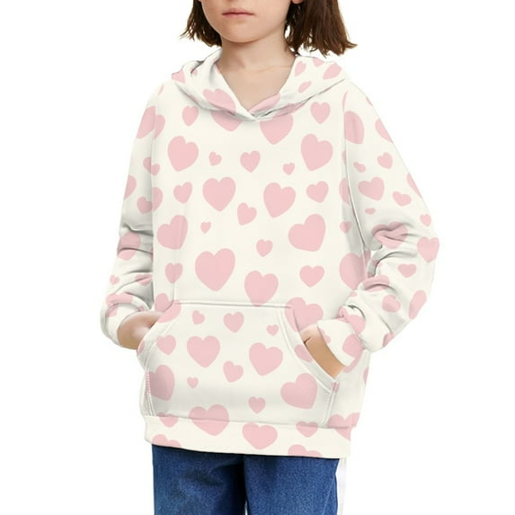 DISNIMO Pink Heart Hoodie Long Sleeve Sweatshirts with Hood and Pocket Matching Hoodies Boy and Girl Pullover Hoodie Kids 8-10 Fall Clothes for Girl Hoodies Streetwear