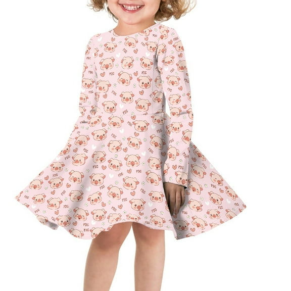 DISNIMO Pink Pig Dress Girls Heart Dress for Kids Girl Long Sleeve Dress Size 3-4 Girls Clothes Dresses Cute for Kids Girl Fall Dress Casual Girl Midi Dresses for Children Holiday Dress Girls