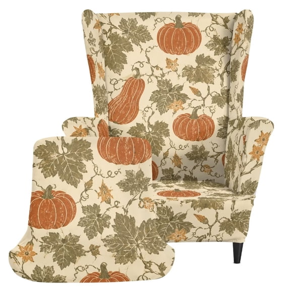DISNIMO Pumpkin Print 2-Piece Wingback Chair Covers Slipcover Stretch Armchair Protector Soft Furniture Protector with Elastic Bottom for Living Room, Fall