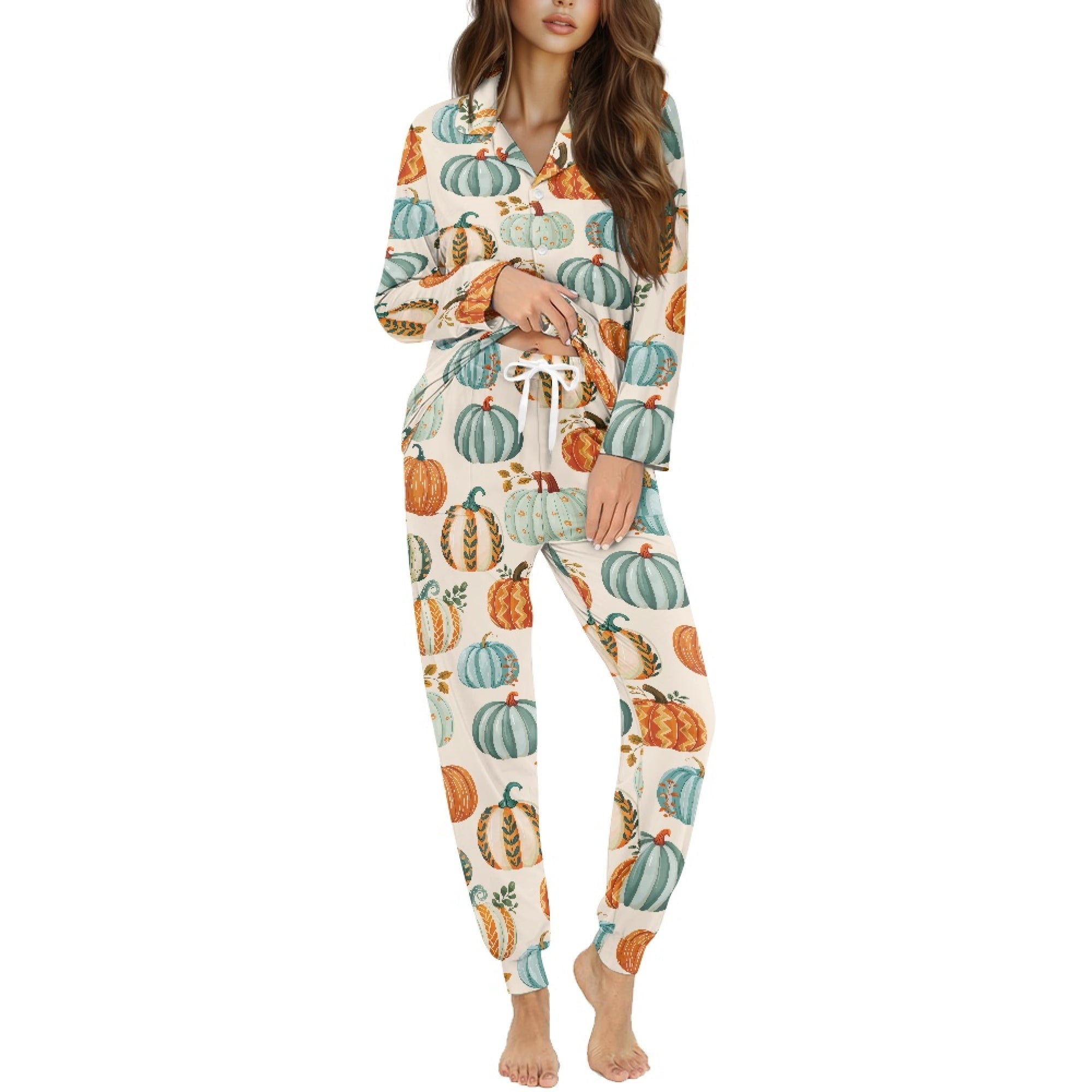 DISNIMO Pumpkin Print Womens Pajama Sets 2 Piece Fall Pj Sets Long ...