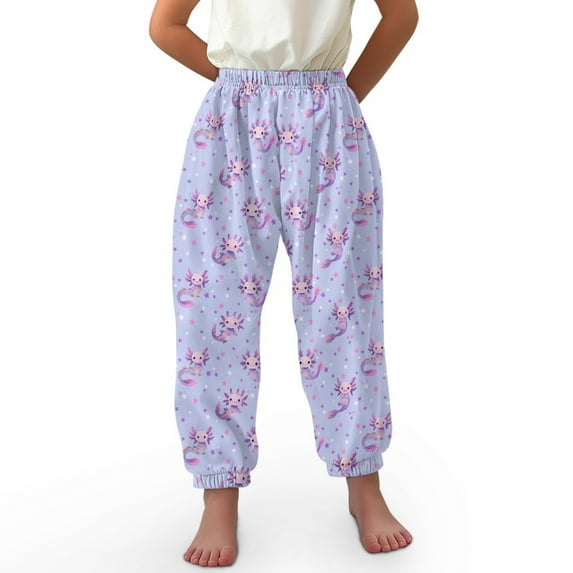 DISNIMO Purple Axolotl Bloomer Harem Pants for Kids Harem Bloomers for Girls Harem Pants Dance Baggy Pants for Girls 13-16 Beach Pants Girls Loose Legged Bloomers Long Pants Elastic Waist Joggers