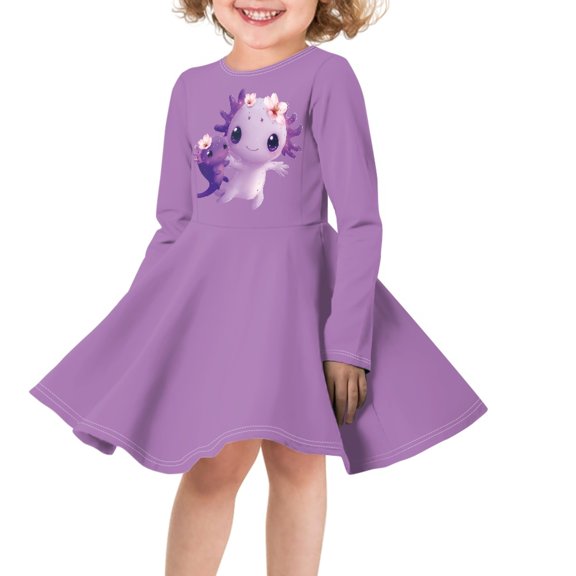 DISNIMO Purple Axolotl Dresses for Girls 11-12 Dress Kids Flower Print Dress for Girls Long Sleeve Fall Dress Kids Casual Dresses for Girls Swing Dress Long Sleeve Skater Dress Girls Kids Soft