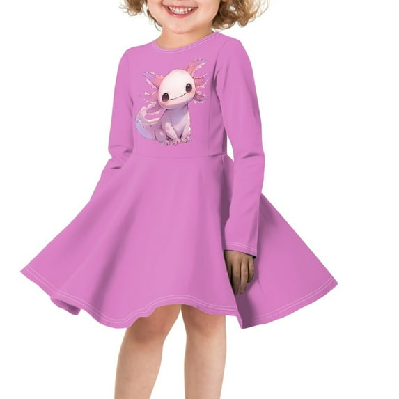 DISNIMO Purple Axolotl for Girls 3-4 Long Sleeve Dresses Purple Girls Long Sleeve Dress Fall Twirly Dresses for Girls Kid Dresses Cute Animal Dress for Girls Long Sleeve Midi Dress Kids Girls