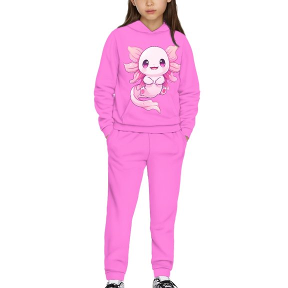 DISNIMO Purple Axolotl Hoodie and Pants Set for Girls 2 Piece Hoodie Outfits for Girls Pullover Hoodies for Kids Hoodies Girls 8-9 Hooded Sweatshirt with Pockets Girls Drop Shoulder Hoodie Boys
