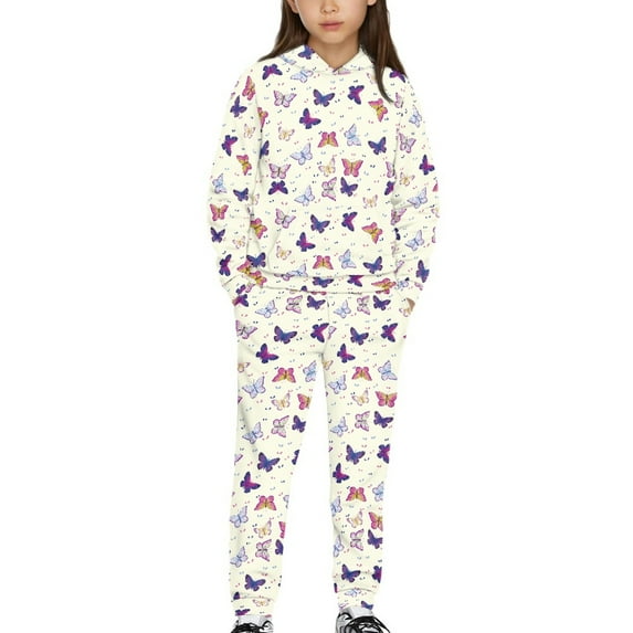 DISNIMO Purple Butterfly Girls Hoodie Kids Girls Hoodies Set for Girls Hoodie Sets Size 4 5 Girls Clothes Hoodies Kids 2 Piece Outfits Girls Hoodies Pullover Hoodie Long Sleeve Hoodie with Pocket