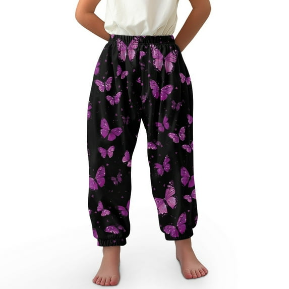 DISNIMO Purple Butterfly Harem Pants for Girls Bloomer Harem Pants for Kids Harem Bloomers Long Pants Baggy Girl Sweatpants Size 3-7 Trousers Casual Girls Harem Bloomers Summer Fall Long Pants