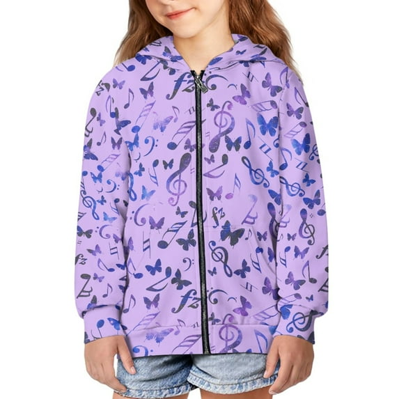 DISNIMO Purple Butterfly Hoodie Girls Music Note Zip Up Hoodie for Kids Hoodies 14-16 for Girl Hoodies Sweatshirt Teens Sweatshirts Fall Hoodies Aesthetic Kids Clothes Hoodies with Zipper Children