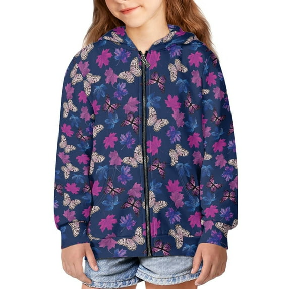 DISNIMO Purple Butterfly Hoodie Girls Zip Up Hoodies Size 8-10 Kids Hoodie Jacket Girls Hoodie Coat Boys Hooded Sweatshirts Zipper Hoodie Sweatshirt Girls Zippered Hoodie Children Fall Clothes