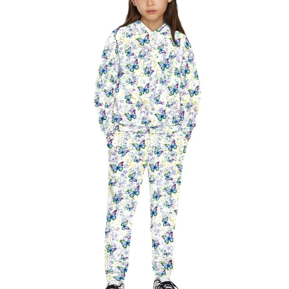 DISNIMO Purple Butterfly Hoodies for Girls Soft Hooded Sweatshirt Set Kids Hoodies and Sweat Pants Sets for Girls 2 Piece Hoodie Outfits for Girls 10-12 Hoodies and Pants Set for Boys Pullover