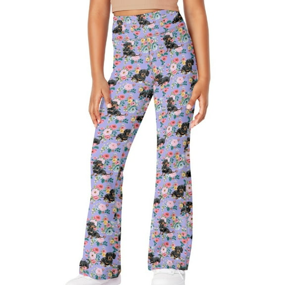 DISNIMO Purple Dachshund Flare Yoga Pants for Girls Bell Bottom Leggings Size 5-6 Flare Leggings for Kids Bell Bottoms for Girls Kids Leggings Girls High Waisted