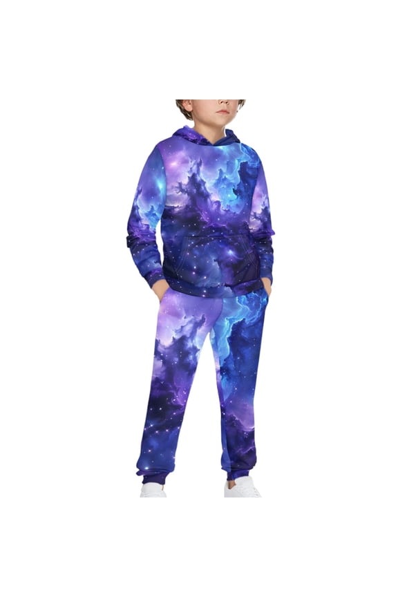 Purple Galaxy Hoodie Sweatshirt Boys Hoodies and Sweatpants Set for Kids Sweat Suit with Hood 2 Piece Set Boys Hoodies and Pants Set for Boys Pullover Hoodies Size 10-12 Hoodie with Pockets