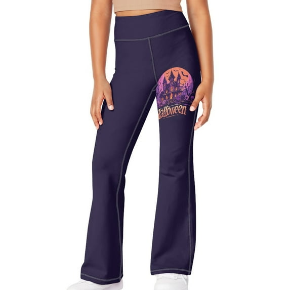 DISNIMO Purple Halloween Flare Leggings 11-12 for Kids Bootcut Yoga Pants for Kids High Waisted Bell Bottoms for Dance Workout Yoga Pants Flare with Pockets