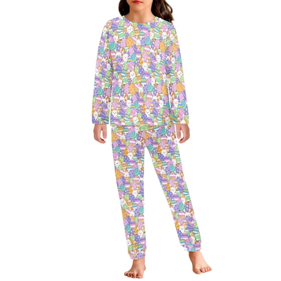 DISNIMO Rabbit Easter Pajamas for Kids Girls Size 16 Pajama Sets for Kids 2 Piece Pajama Set Girls Pjs Sets for Kids Long Sleeve Pajamas Girls Loungewear Set Kids Sleepwear Girls