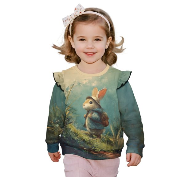 DISNIMO Rabbit Printed Sweatshirt for Girls Long Sleeve Pullover Tops Comfy Sweater Crewneck T-Shirts Fall Winter Clothes 5-6 Years