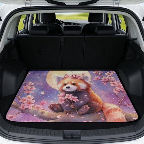 DISNIMO Raccoon Cherry Blossom Print Car Cargo Mat Heavy Duty Rear Trunk Liner Washable Dog Cargo Protector Suitable for Most Car Models, Easy to Clean
