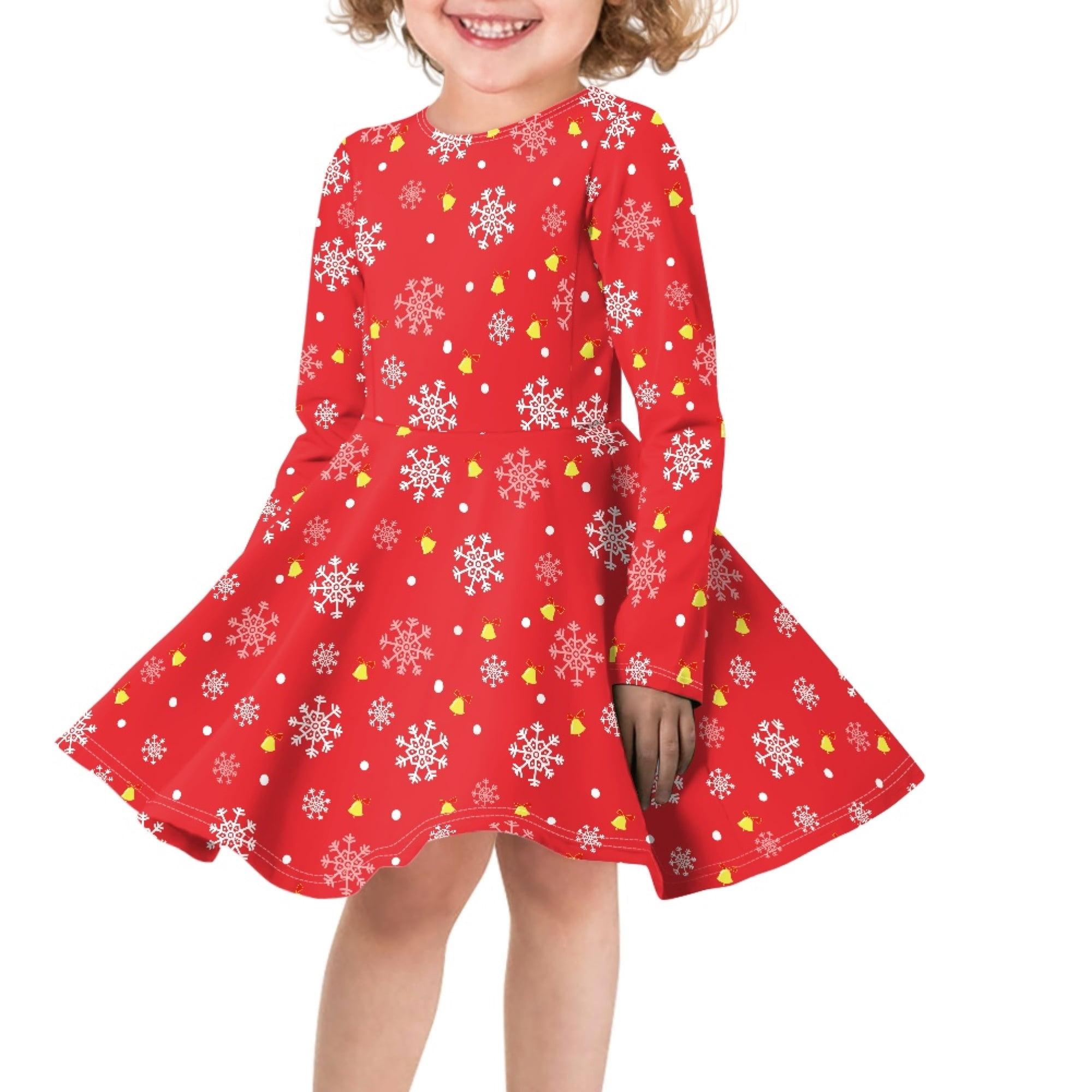red christmas skater dress Disnimo for Girls Snowflake Dress Kids 11-12 Girls Dresses Long Sleeve Winter Dress Kids Midi Dress for Kids Dresses for Girls Spring fall winter