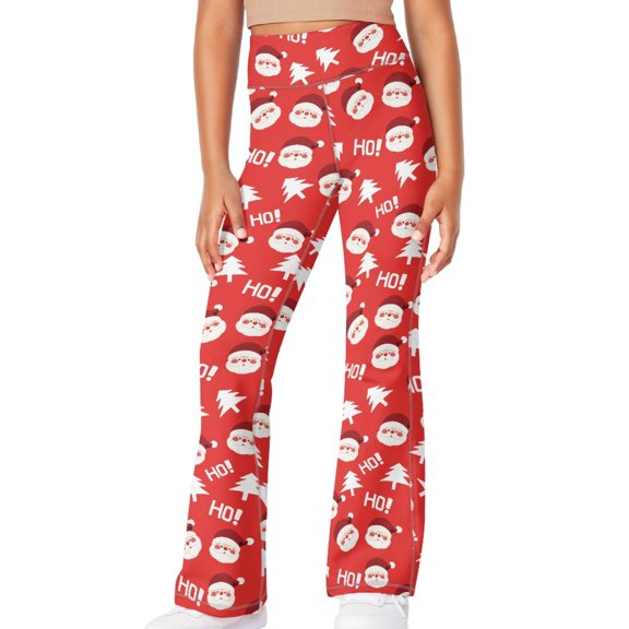 DISNIMO Red Christmas Girls Wide-Leg Pants Flare Leggings for Girls 8Y Crossover High Waisted Kids Bell Bottom Pants with Pockets for Yoga High Waisted Bell Bottoms for Dance Workout