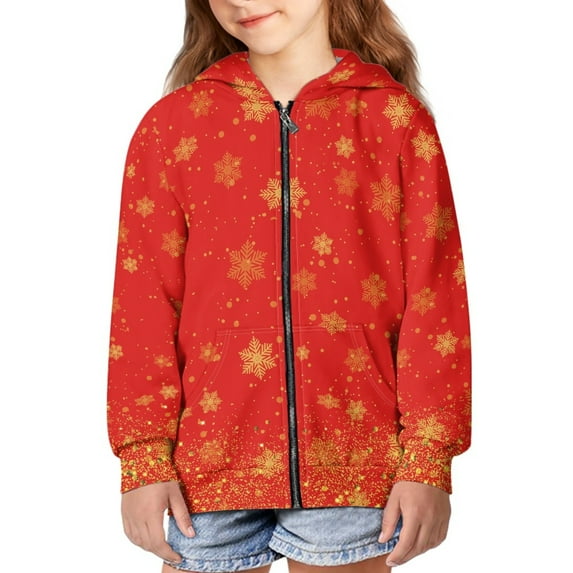 DISNIMO Red Christmas Hoodie Kids Snowflake Hoodies Zip Up Girls Sweatshirt Zipper Hoodie Boys 8-10 Sweatshirts Juniors Girls Clothes for School Hoodie Jacket for Boys Streetwear Hoodies