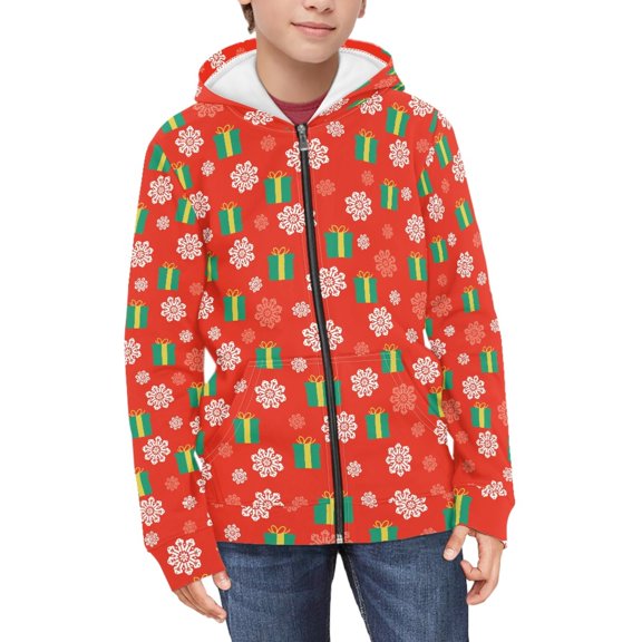 DISNIMO Red Snowflake Hoodie Boys Christmas Hoodies Girls Zipper Hooded Sweatshirt Kids Sweatshirts Zip Up Hoodie Boy 11-13 Hoodie Jacket Teens Jackets Hoodies Children Fall Outfit Girl Casual Wear