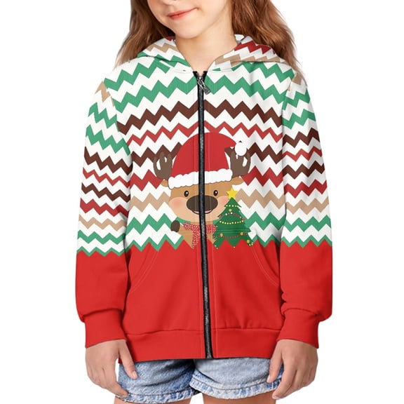 DISNIMO Reindeer Christmas Hoodie for Girls Kids Hooded Sweatshirt with Zipper for Boys 14-16 Hoodie Sweatshirts for Teenagers Hoodie Sweaters Full Zip Hoodie Girls Hoodie Coat Streetwear Clothes