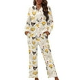thumbnail image 1 of DISNIMO Rooster Flower Printed Womens 2 Piece Pajama Sets Long Sleeve Top Wide Leg Pants Button Up Lounge Wear Sets Oversized Comfywear Loose Fit Nightwear with Pockets, XL, 1 of 7