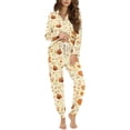 thumbnail image 1 of DISNIMO Rooster Pumpkin Printed Women's Pajamas Set Casual Button Down Nightwear Pj Sets Halloween Loungewear Long Sleeve Sleepwear with Long Pants, (Available in Plus Size), 1 of 6